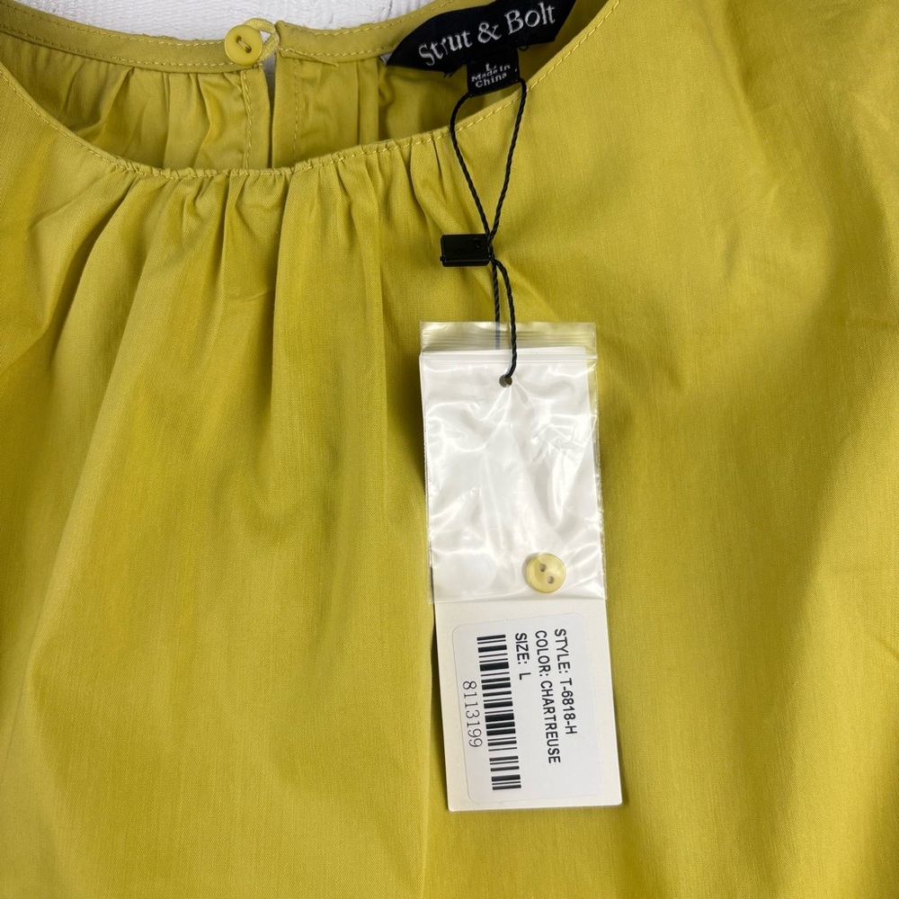 NWT Strut & Bolt- Flutter Ruffle Sleeve Poplin Top Lime Green Large Cottagecore - Picture 4 of 9
